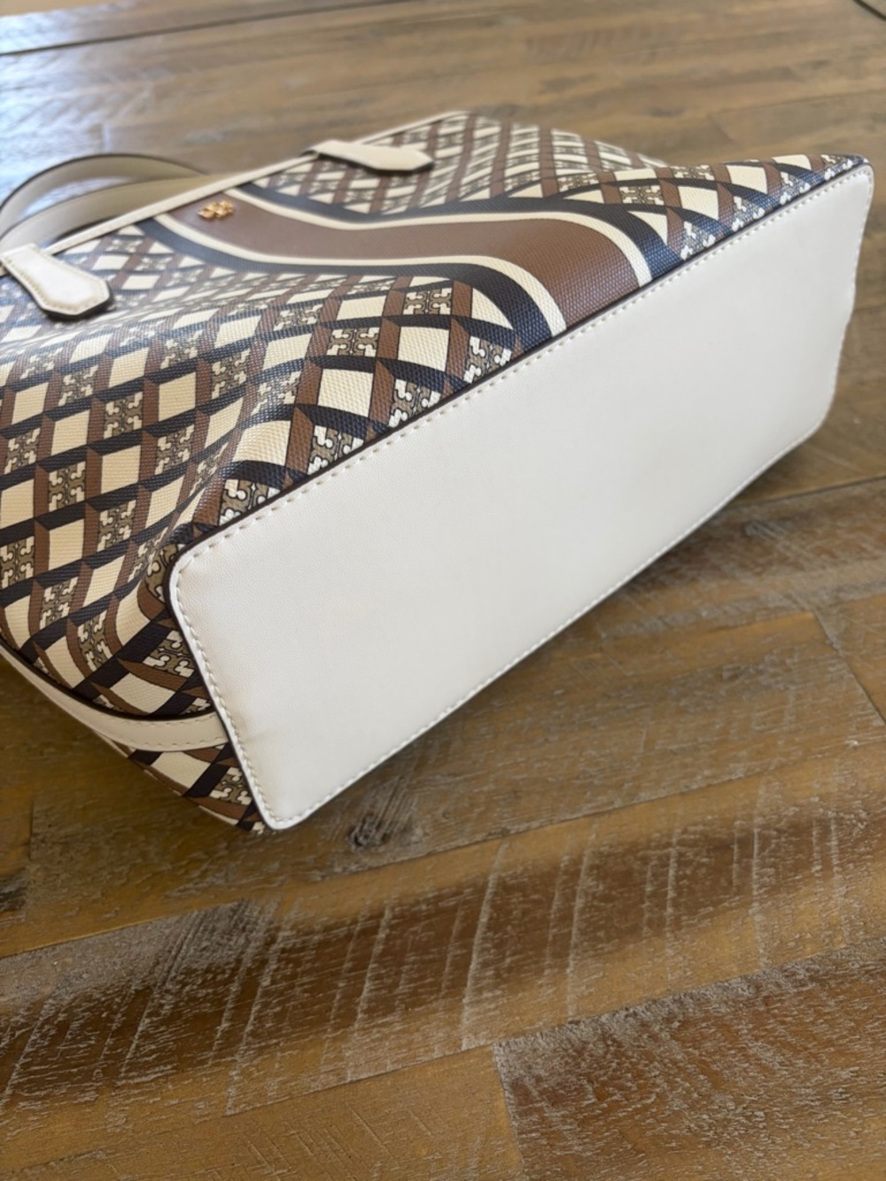 Tory Burch Brown, Cream & Navy Geometric Tote - Picture 4 of 8